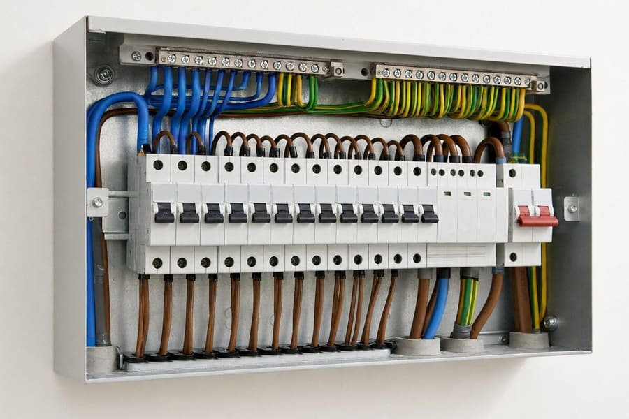 Finished consumer unit with the cover off