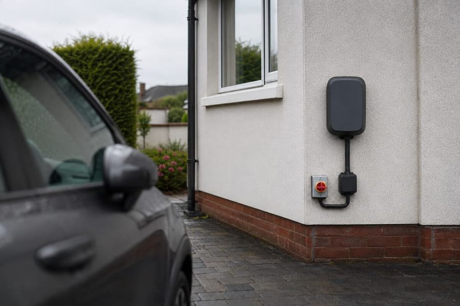 Ev charge point on a house wall
