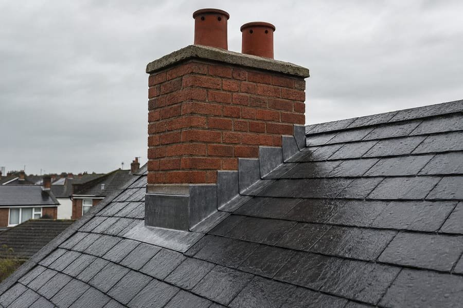 Rebuilt chimney with new lead flashing