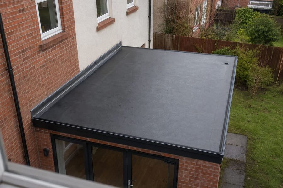Finished epdm flat roof on an extension
